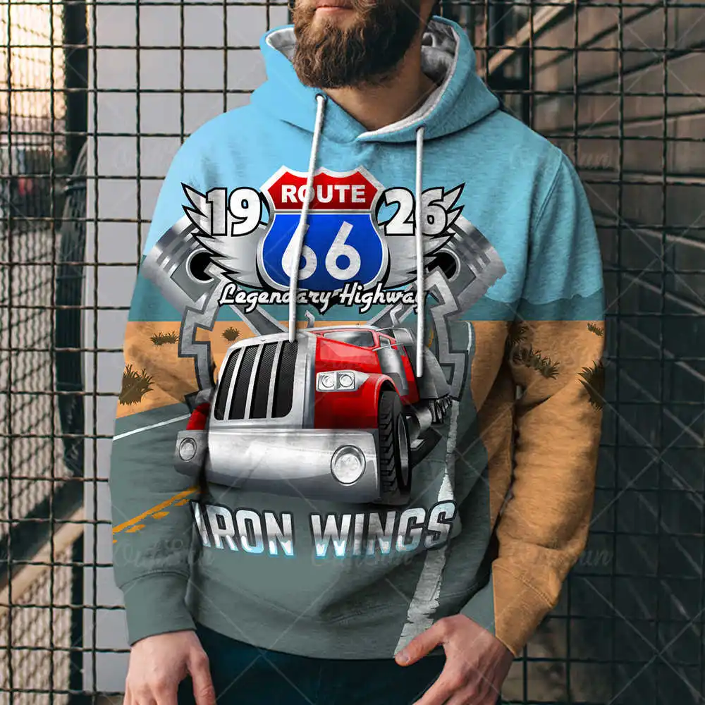 

Fashionable American Highway Route 66 3D Men's Hoodie Sweatshirt Spring Autumn Sweatshirt Hip Hop Mens Hoodie Tops 4xl