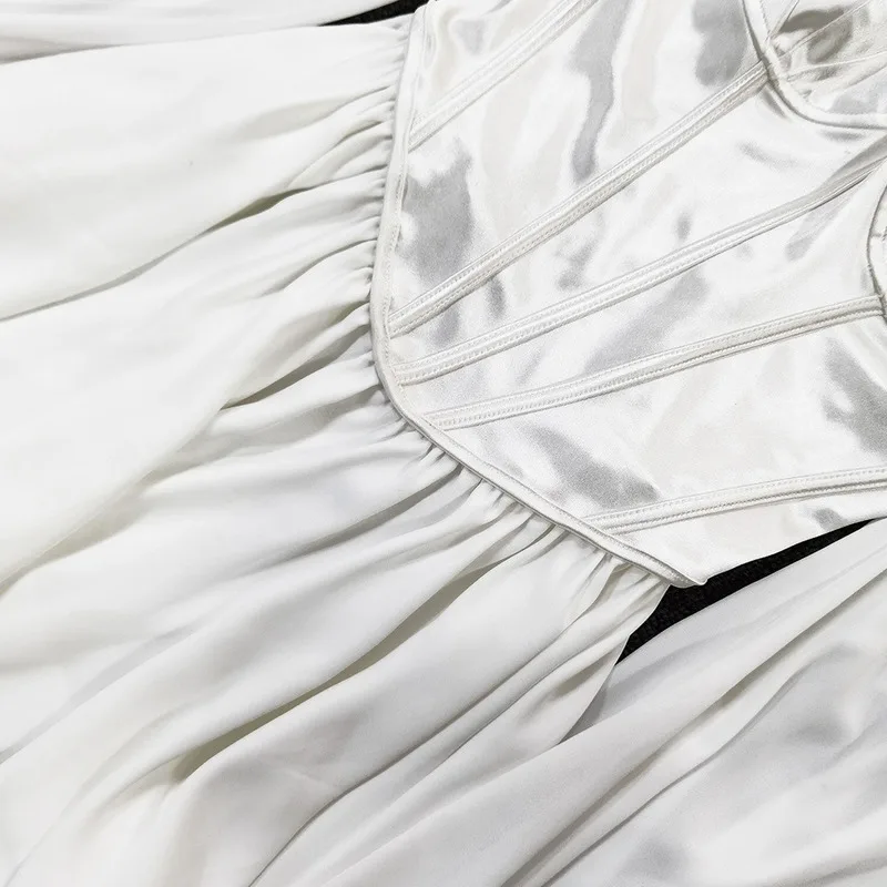 

New Spring and Summer Light Perspective Long Sleeve Retro Simple Temperament Commute Slim Sexy Ruffle Waist White Mini Dress