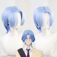 anime sk8 the infinity langa cosplay wigs gradient blue short straight full wig cool hairstyle cut hair heat resistant sk eight