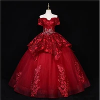 red quinceanera dress luxury high end lace off the shoulder party dress ball gown vintage robe de bal plus size vestidos