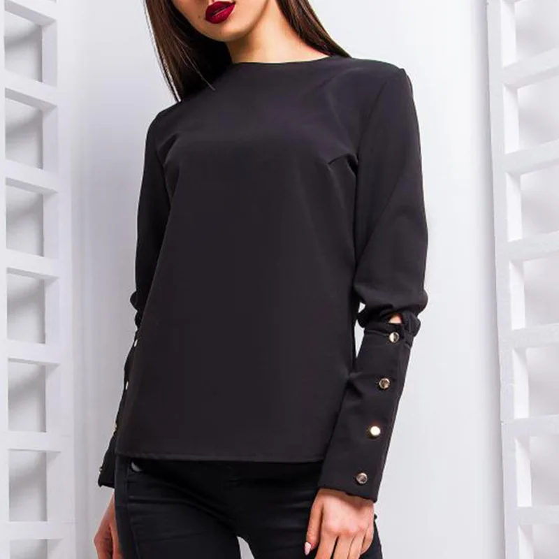

Women Winter Long Sleeve Button Sleeve Loose Pullover Tops Shirt Blouse