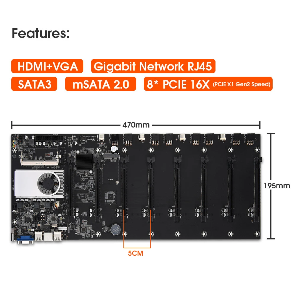 Billig Onboard 1037U CPU HM77 Chipset VGA HDMI 8-GPU Bitcoin Motherboards Für Miner PCI-E 16X Cryptocurrency Bergbau BTC Motherboard