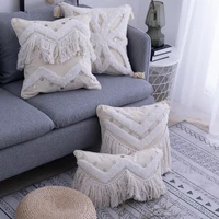 1pcs tufted embroidery cushion cover with tassel throw pillowcover boho style cotton canvas home decoration pillowcase 40684