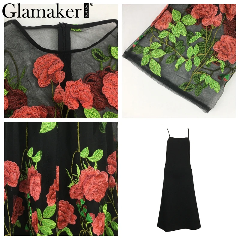 Glamaker, сексуальное Сетчатое винтажное платье макси с цветочной вышивкой, женское осеннее пляжное платье с открытой спиной, женское Элегантное Длинное Платье
