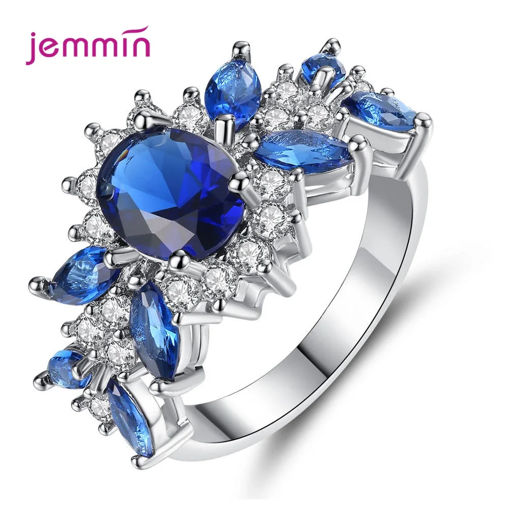 

Princess Blue Gemstone Sapphire Rings Wedding Engagement 925 Sterling Silver Finger Ring for Women Anillos Bijoux Bague Femme