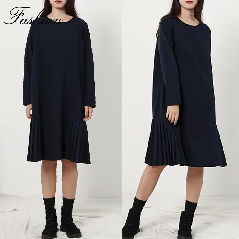 2019 осеннее Новое Женское шикарное однотонное платье с круглым вырезом большого