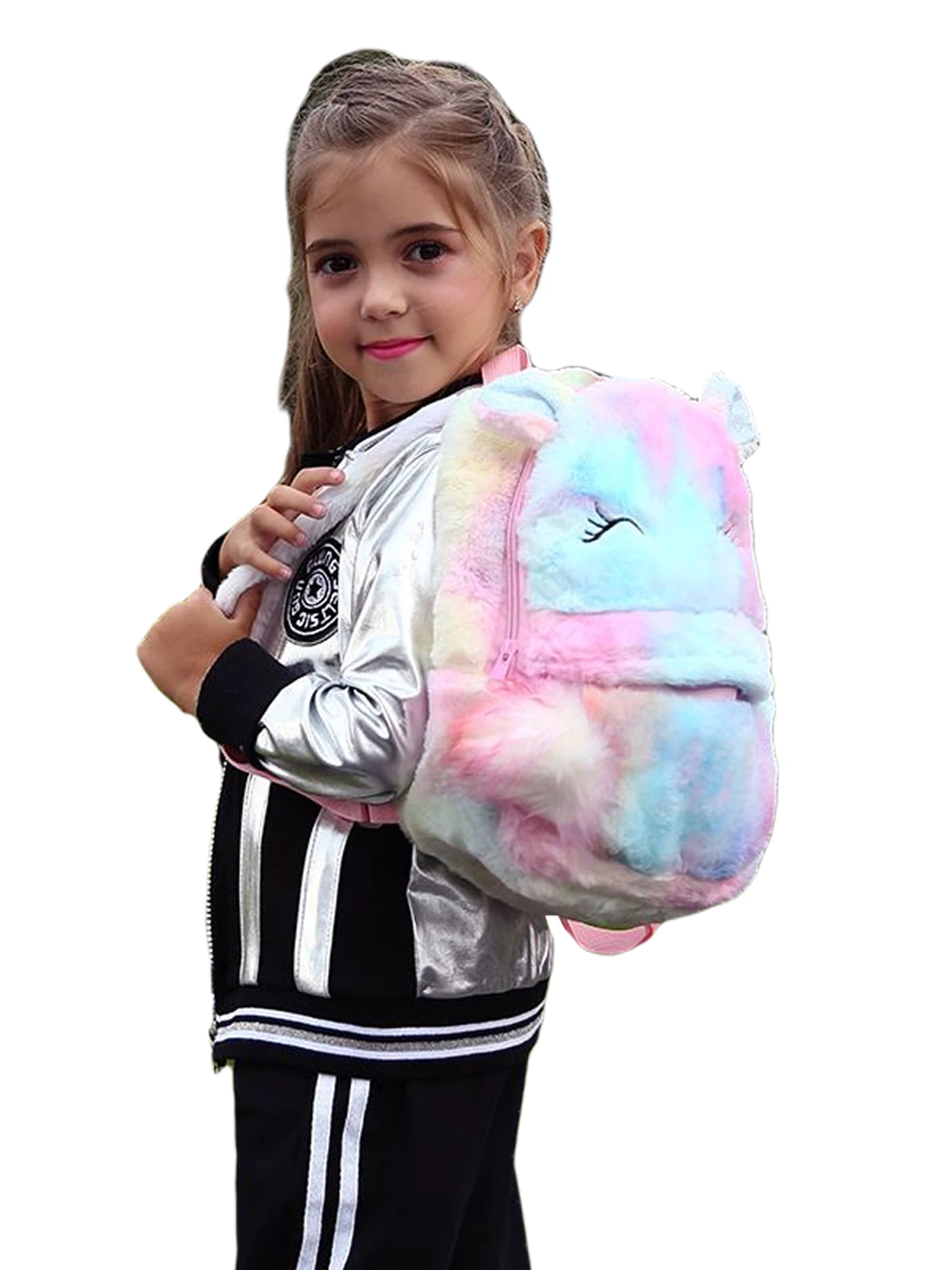

Littler Girls Plush Backpack Cute Animal Bookbag Fashion Lightweight Travel Daypack with Pom Pom Zipper for Kids school