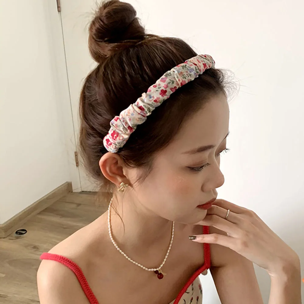 

Pastoral Style Chiffon Floral Hair Hoop Folds Pleated Non-slip Head Hoop Headwear For Sweet Women Girls Hair Accessories