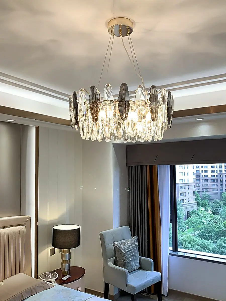 Modern Art Deco Luxury Crystal E14 Chandelier Gray &amp Clear Suspend Lamp For Living Room Dinning Foyer Iron Hanging | Лампы и