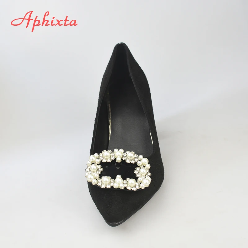 Aphixta Big Size 48 Pumps Women 7cm 5cm Square Heels Pearl Buckle Shoes Woman Classics Pointed Toe Dress Official Party | Обувь