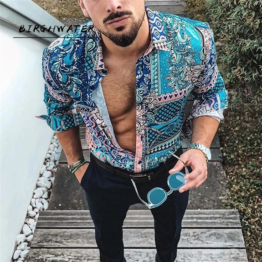 

Рубашки мужские Модные Винтажные рубашки с длинным рукавом Повседневная рубашка для отпуска уличная рубашка в этническом стиле Гавайская ...