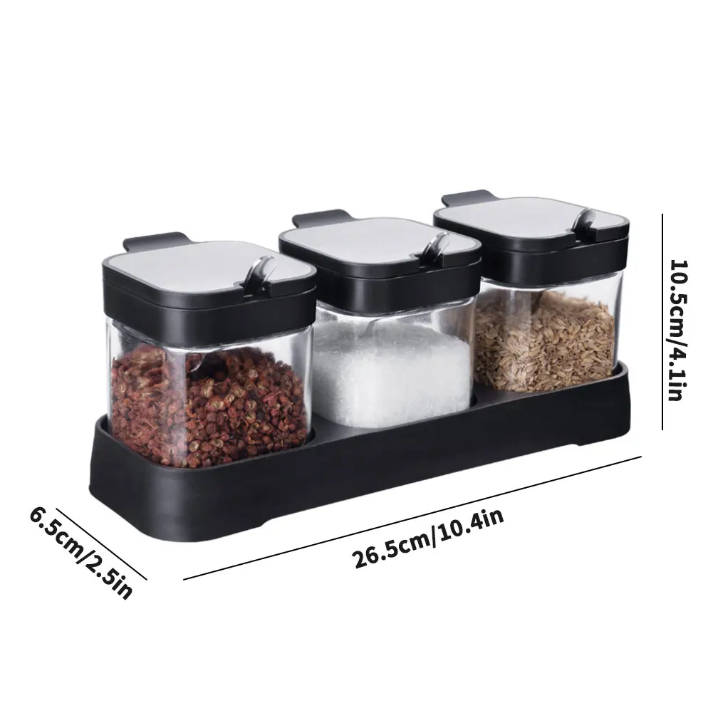 

Seasoning Box Set Transparent Spice Container Condiment Canister Salt Jar With Lids Spoons Kitchen Cruet Storage Container