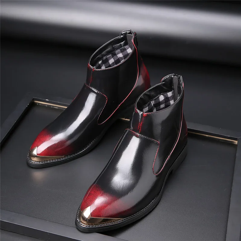 Red Boots Merkmak/осенние мужские ботинки на молнии официальная мужская кожаная обувь с острым носком Повседневная модельная обувь мужская обувь большого размера 48 47 46 на плоской подошве - Цвет: Red Boots