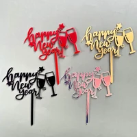 acrylic cake topper letter happy new year with wine glass cheers new years eve party baking cake decoration party favors