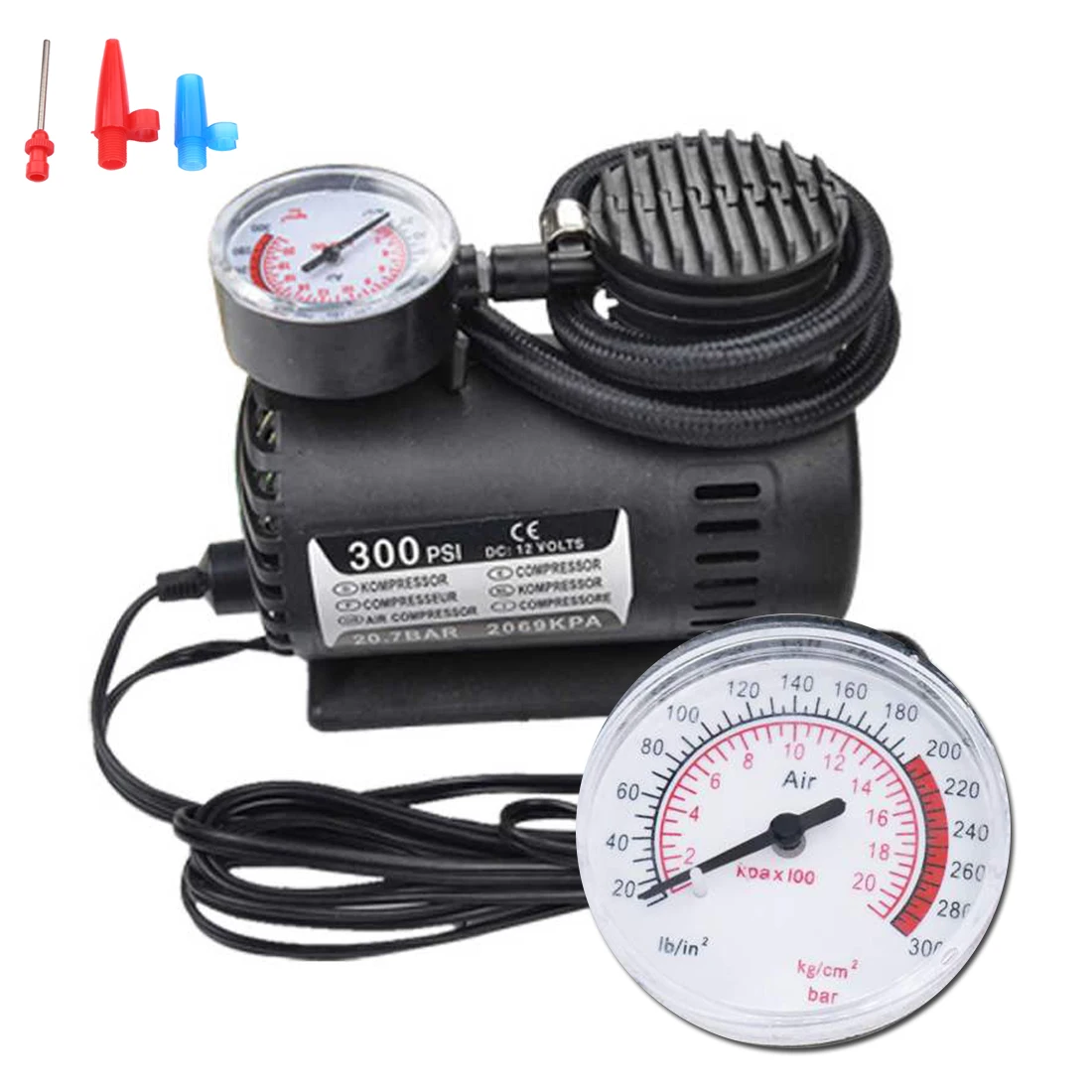 Цифровой шинный насос DC 12V 300PSI автомобильный воздушный компрессор с манометром