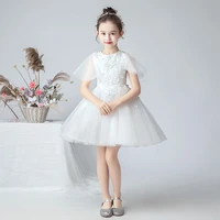 short white flower girl dresses 2022 embroidery tulle kids formal princess gowns puff sleeves first communion