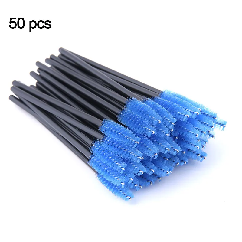 50 pcs blue Щетка для ресниц Макияж щеточки Одноразовые Тушь для ресниц палочки Аппликатор Spoolers ресницы косметические кисти макияж инструменты заводская цена - Handle Color: 50 pcs blue