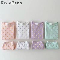 2021 korean childrens baby cotton household suit girls dot two pieces cotton spring summer split pyjamas toddler boy clothes