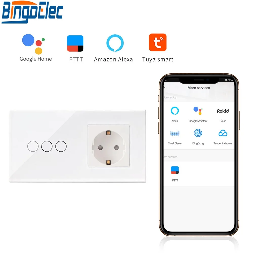 Bingoelec WIFI сенсорный выключатель стандарт ЕС 3 банды 1 способ Хрустальное стекло