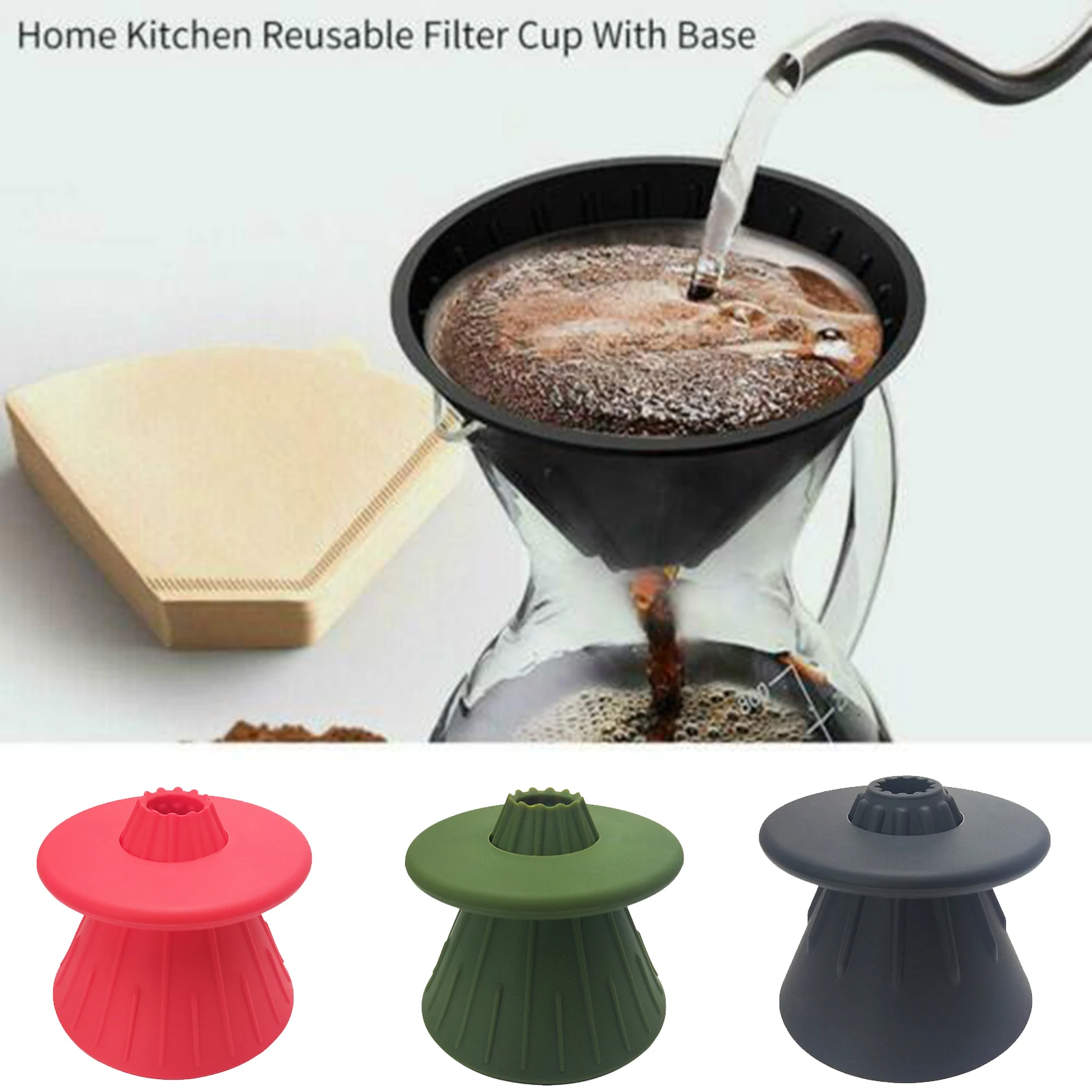 

Hand Coffee Funnel Reusable Silicone Coffee Filter Cup Home Kitchen For Travel WWO66