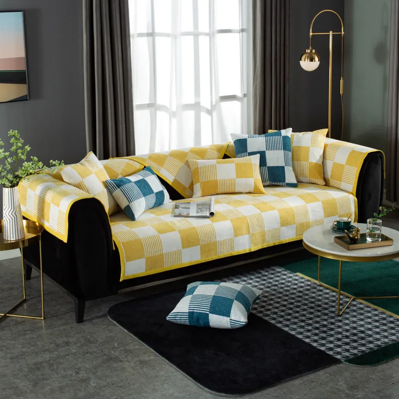 Клетчатый нескользящий чехол для дивана коврик подушка полноразмерное съемное