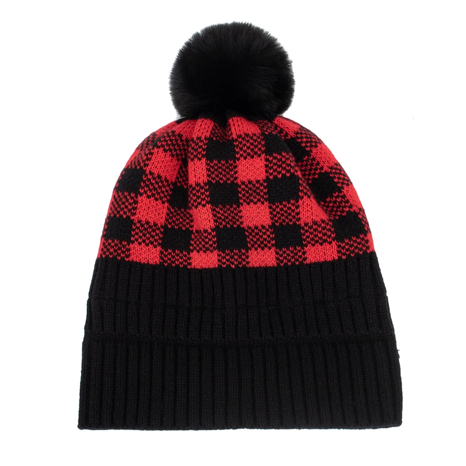 

2021 Unisex Red And Black Plaid Warm Knitted Winter Hat Pullover Hat Bib Set Perfect For Outdoor Fashion High Quality