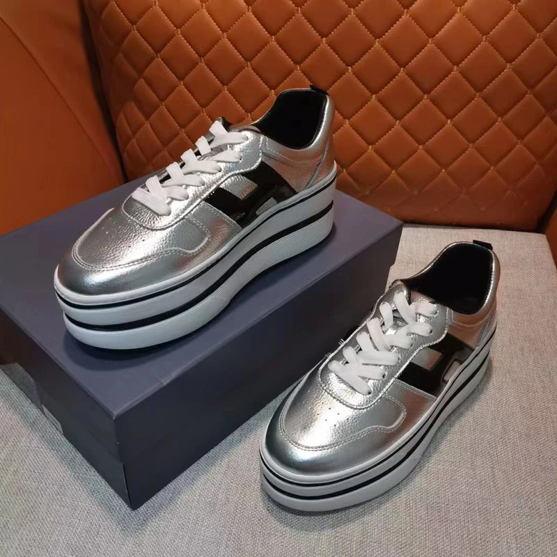 

Designer Maxi Leather Hidden Heel Platform Wedge Sneakers Korean Fashion Sapatos Femininos Thick Bottom Shorty Woman Shoes