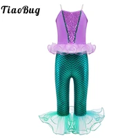 kids girls mermaid cosplay costumes outfit pincess sleeveless crop tops flared pants set themed party shiny roleplay dress up