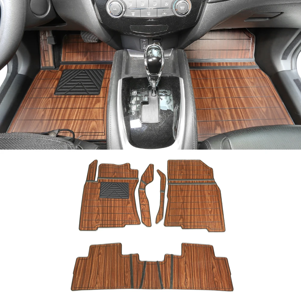 

For Nissan X-Trail Rogue 2013-2019 Car Accessories Floor Mats Set for Front 2nd Row Synthetic Wood Tray Pad Foot Mat Carpets