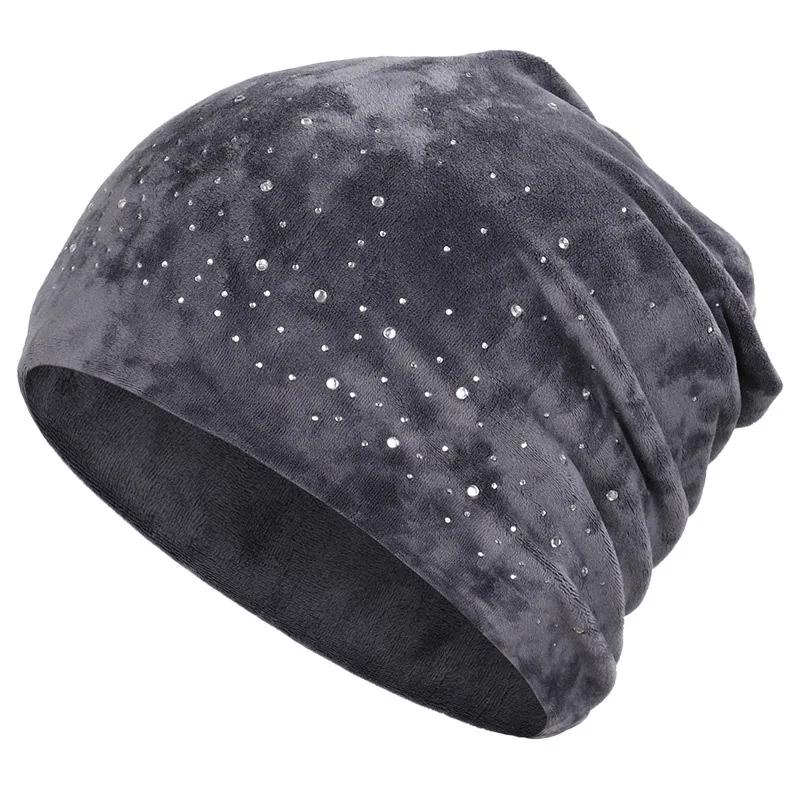 

2020 new diamond knit hat female casual beanie velvet comfortable thick cotton hat outdoor warm female hat elegant woman hat