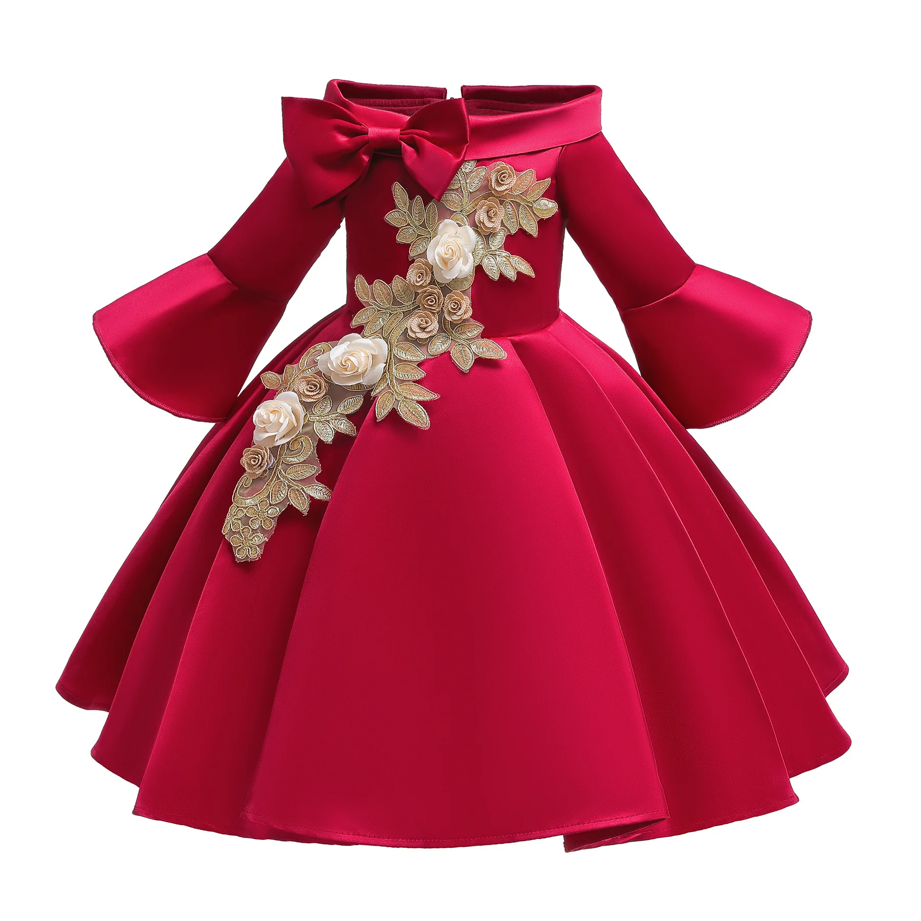 

Girls Dress Satin Children's Evening Dressse Puffy Princess Dress Soft Evening Party Fashion One Shoulder Spring Autumn 2021