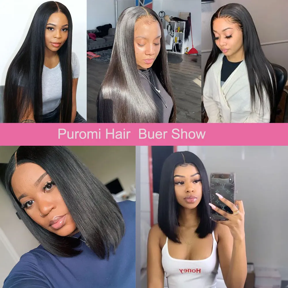 Прямые парики из человеческих волос Puromi 4X4 неповрежденных перуанских на сетке
