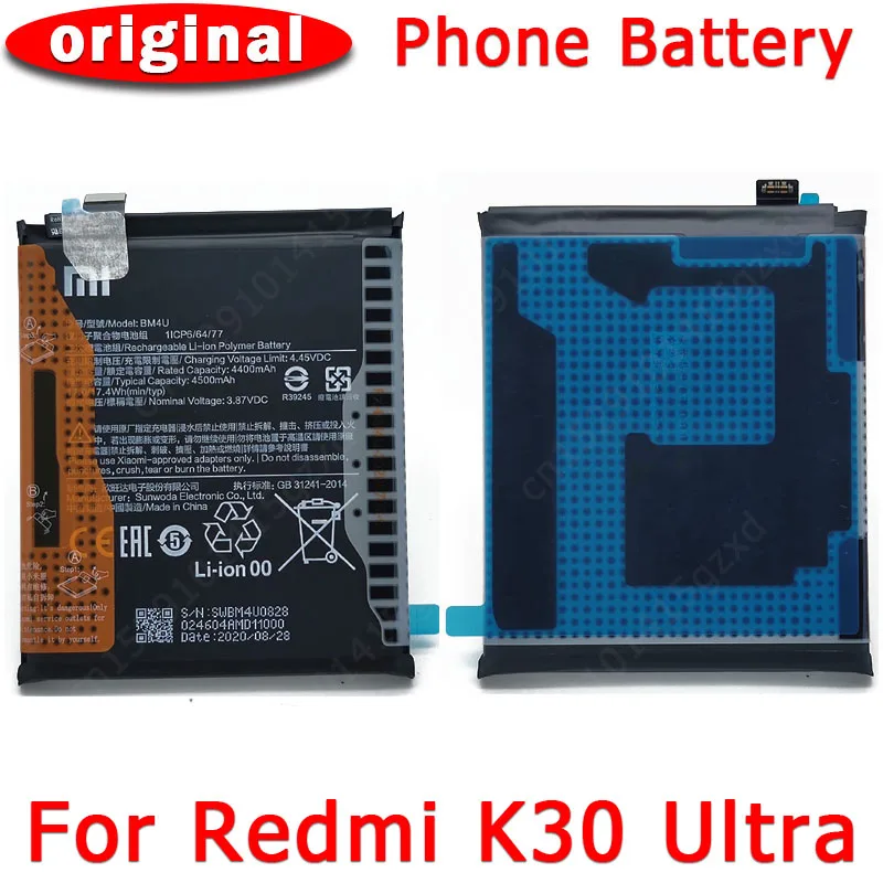 

100% Оригинальный аккумулятор для Xiaomi Redmi K30 Ultra BM4U 4500 мАч, литий-ионный аккумулятор для сотового телефона, встроенная батарея, запасные части
