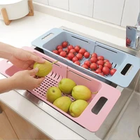 home kitchen plastic storage rack double wash drain basket multi function portable stretch fruit strainer vegetable wash basket