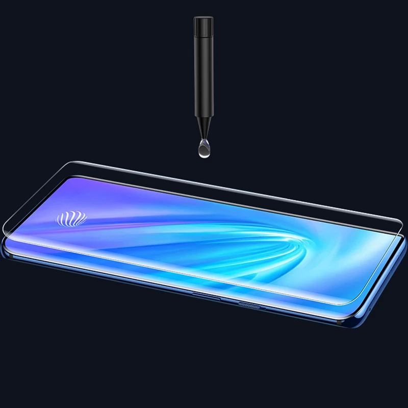 9H изогнутое прозрачное полное покрытие жидкое УФ Клей закаленное стекло для Vivo Nex