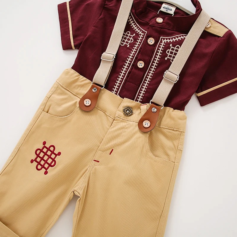 

Комплект одежды для маленьких мальчиков и девочек из 2 предметов, топ с коротким рукавом и вышивкой и комбинезон, на лето