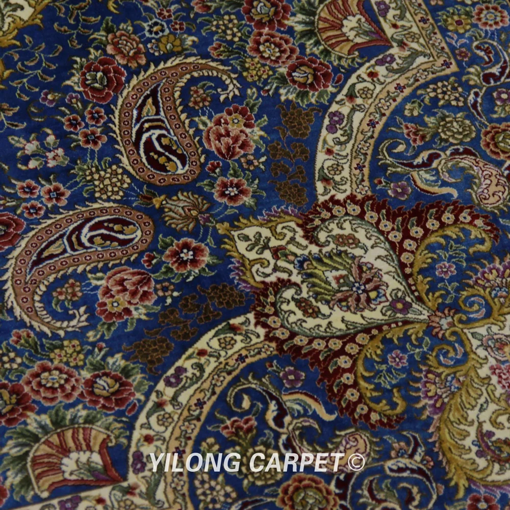 Yilong Большой бежевый и синий античный шелковый ковер 8x11 ручной работы турецкого