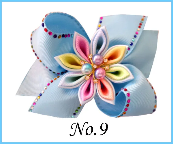 8 BLESSING Good Girl 4.5&quot Coral Hair Bow Clip Rainbow Rhinestone Pearl Flower | Аксессуары для одежды