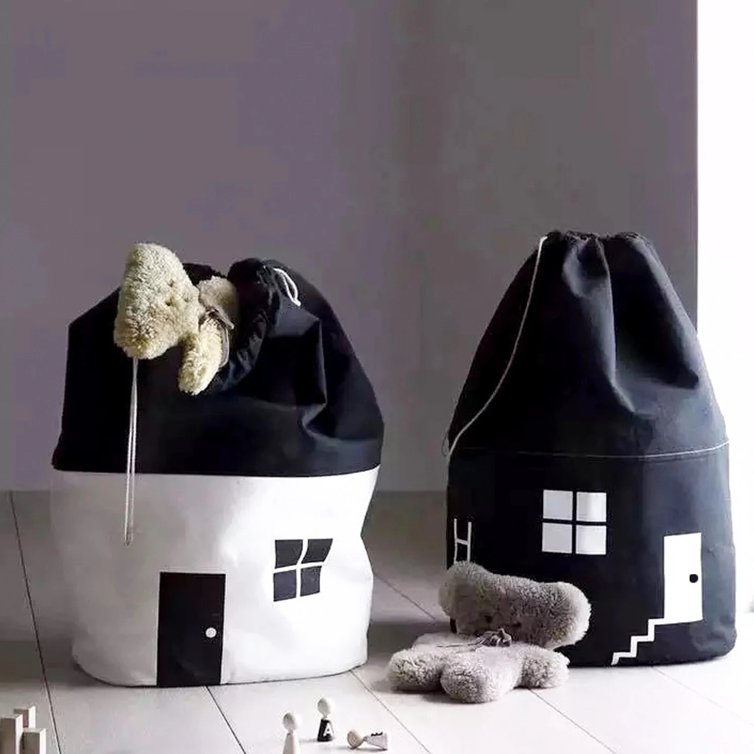 Холщовый Органайзер корзина на шнурке для хранения одежды и подушек 35x20x65