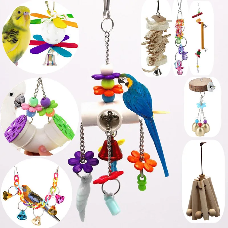

Colorful Beads Bells Parrots Toys And Bird Accessories For Pet Toy Budgie Parakeet Cage African Grey vogel speelgoed parkiet