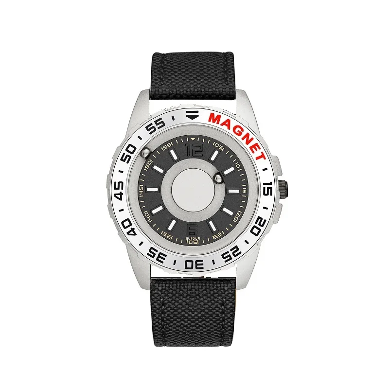 Silver Black Canvas EUTOUR часы для женщин и мужчин, кварцевые часы с магнитным шариком, парные часы со стальным холщовым кожаным ремешком, унисекс, инновационные наручные часы - Цвет: Silver Black Canvas