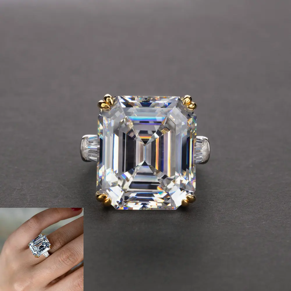 

Sterling Silver S925 Royal Square Ring Imported High Carbon Diamond Luxury Large Gem Ring for Women Men Wedding Jewelry