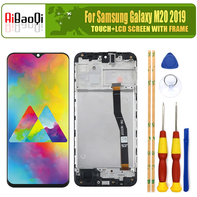 

Для Samsung Galaxy M20 2019 ЖК-дисплей с цифровым преобразователем сенсорного ввода в сборе для Galaxy SM-M20 2019 M205 SM-M205 M205F с рамкой