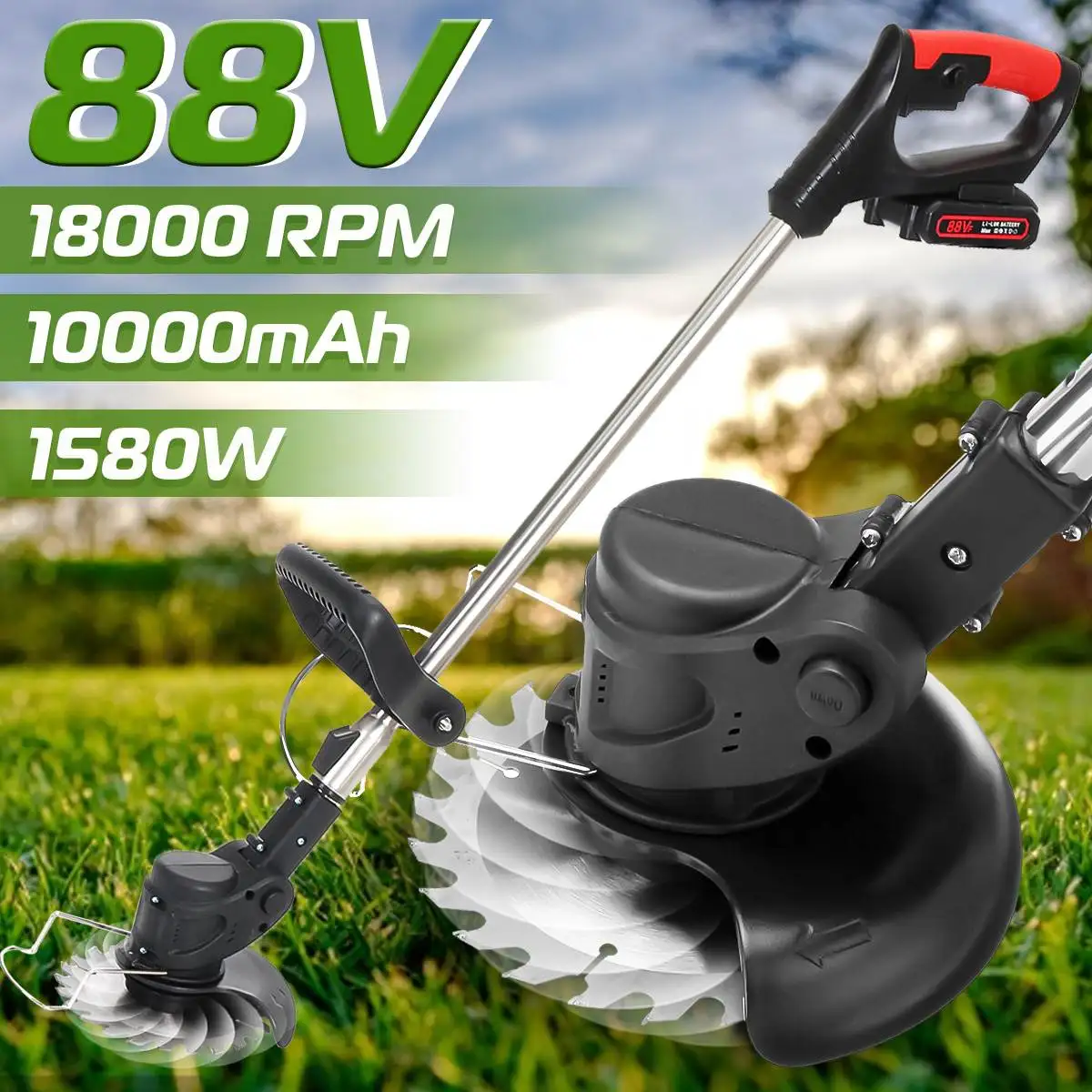 1580W Electric Grass Trimmer Powerful Trimmers Brush Cutter Lawn Mower Cordless Cutting Machine Garden Tools with 2 Li Battery