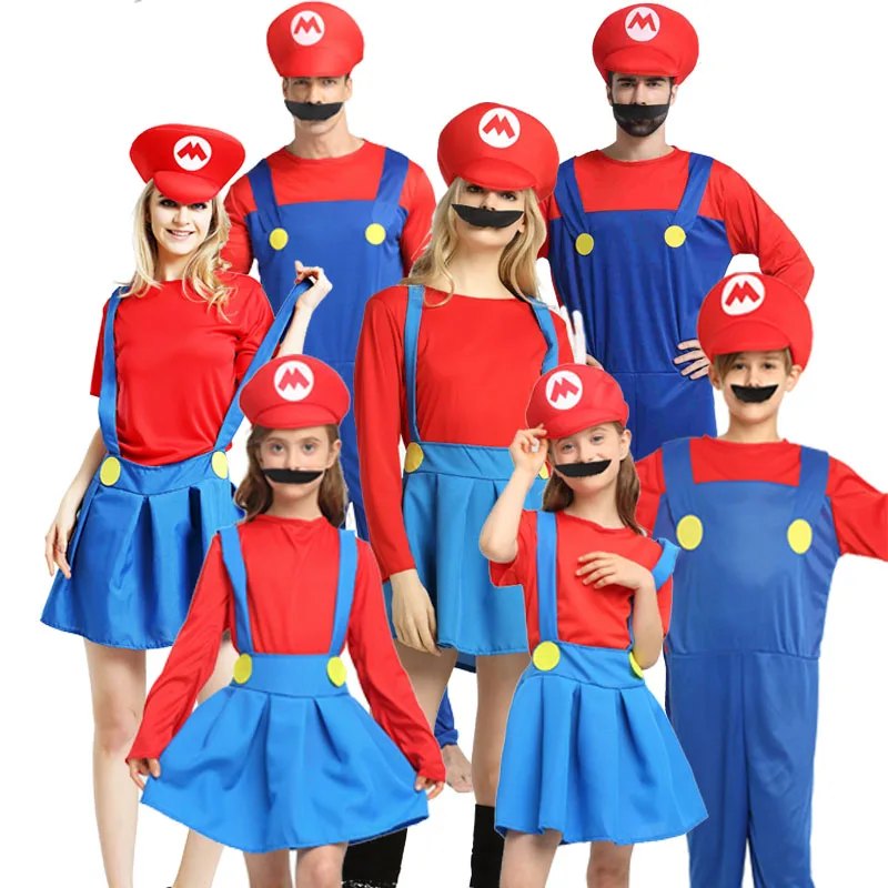 Взрослый Хэллоуин Супер Марио Детский костюм косплей семья Funy Luigi Bros сантехник Пурим костюм нарядное платье Рождественские Вечерние