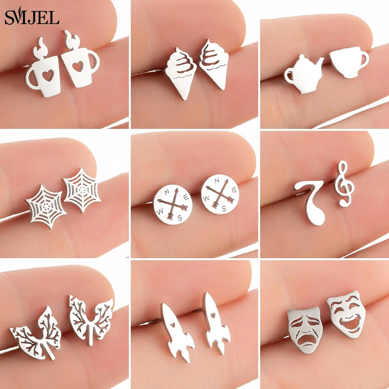 

Punk Stainless Steel Earrings for Women Fashion Jewelry 2022 Lighter Compass Expression Lung Rocket Earring Weird Christmas Gift