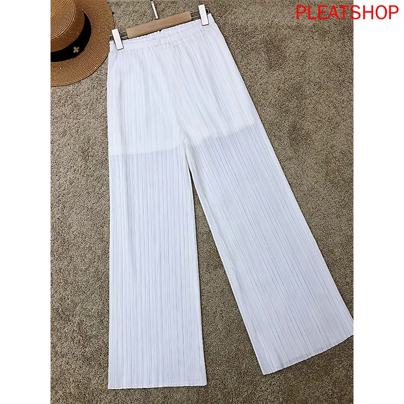 MIYAKE Pleated Pants 2020 Summer Slimming Mopping Pants Pleated White Wide Leg Pants joggers women pantalon femme trousers women
