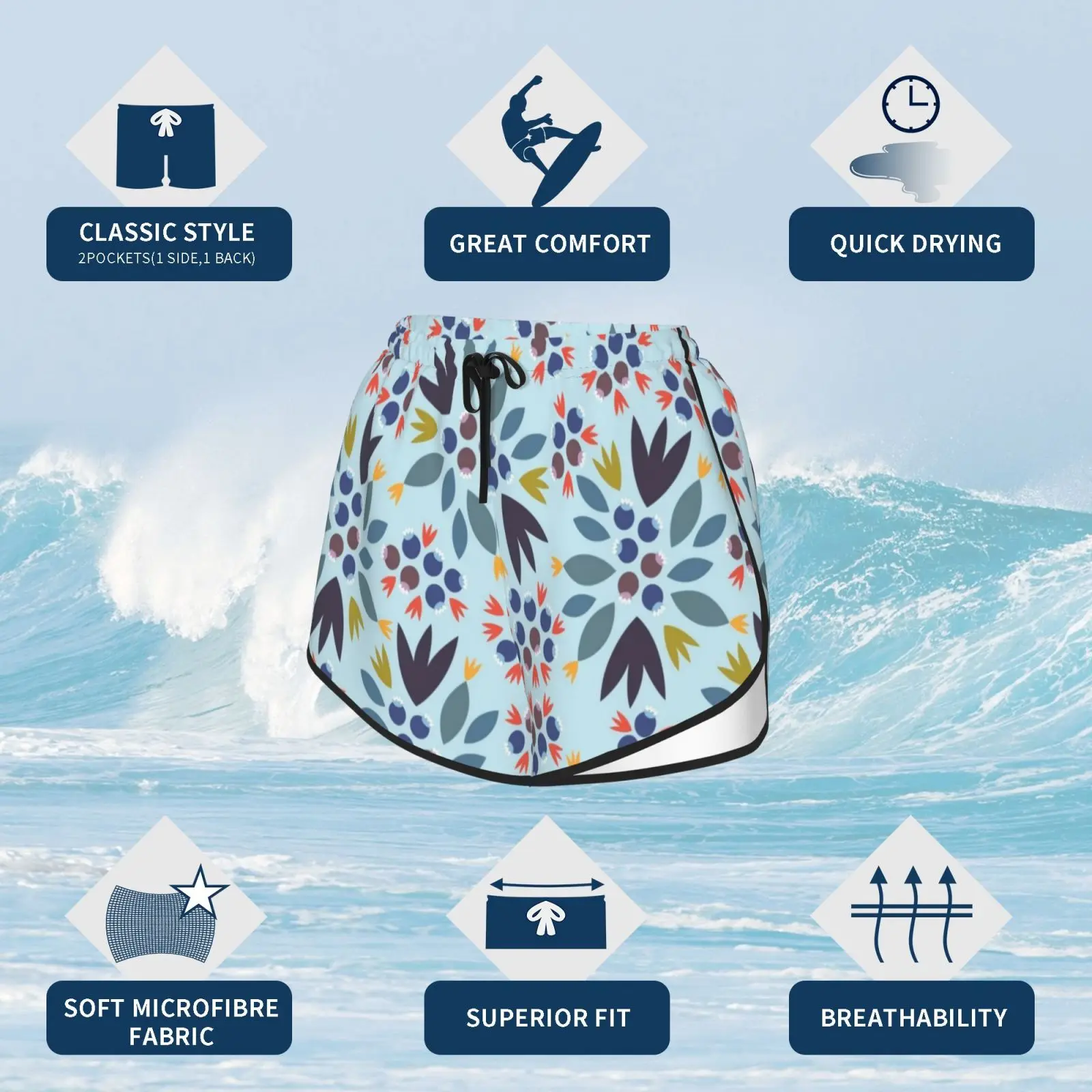 Шорты для плавания с черникой пляжные шорты 1346 черника ягоды красный синий яркий