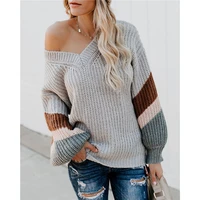 women loose v neck striped multicolor patchwork pullover 2021 long sleeve knit sweater fall sweaters lady pullovers fashion new