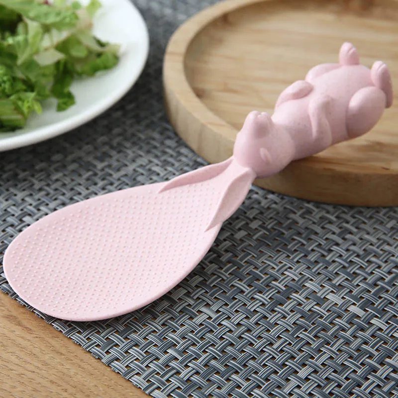 

Rice Shovel Spoon Anti-scalding Non-stick Three-dimensional Cartoon Bunny Cooking Accessories Wheat Straw/PP 2Colors 1Pcs